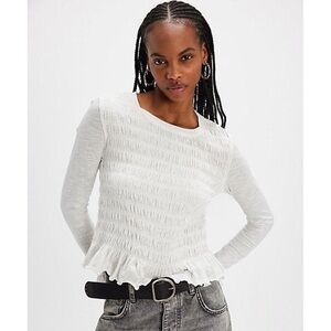 Free People We the Free Slyvie Smocked Ruffled Long Sleeve Top